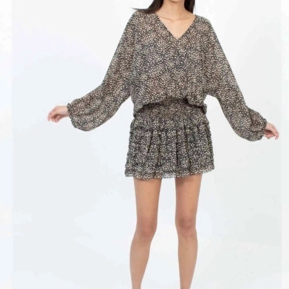 Ulla Johnson Women's Spotted Silk Ruffle Mini Dress Long Sleeve Black Size 6 - Picture 1 of 11